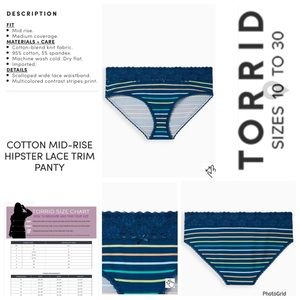 🌟🌟🌟Torrid 5 plus size striped cotton mid rise hipster lace trim panty NWT